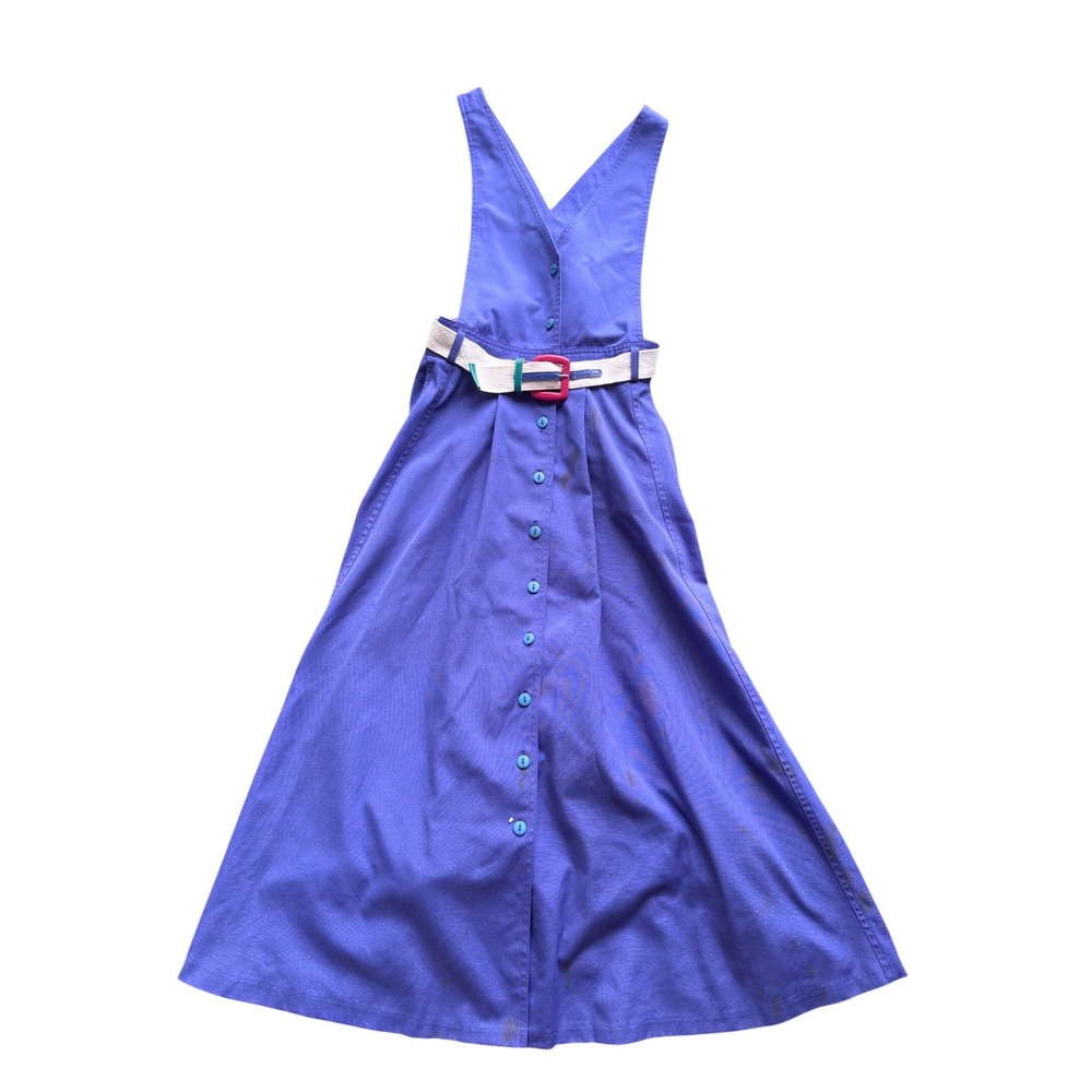 Vintage Country Suburbans Purple Pinafore Dress Button Front Belted Midi Size 12